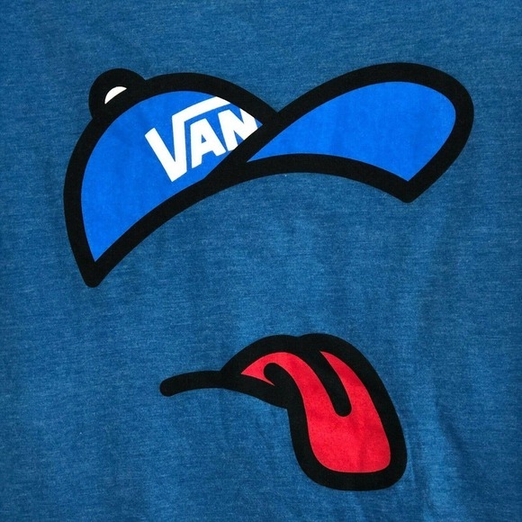 Vans Blue Graphic T-Shirt Red Tongue Blue Small - Picture 1 of 5